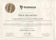 Brainbench Certificate (Master) : Computer Fundamentals (Win 95/98)