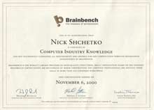 Brainbench Certificate (Standard) : Computer Industry Knowledge