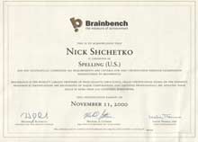 Brainbench Certificate (Standard) : Spelling (U.S.)